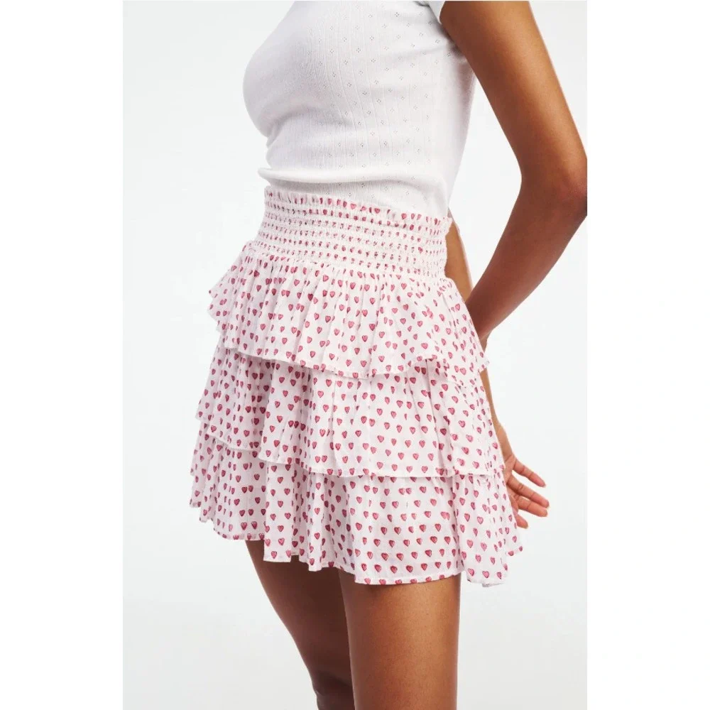Roller Rabbit Hearts Siggy Tiered Ruffle Smocked Waist Mini Skirt Size Small - Picture 2 of 8